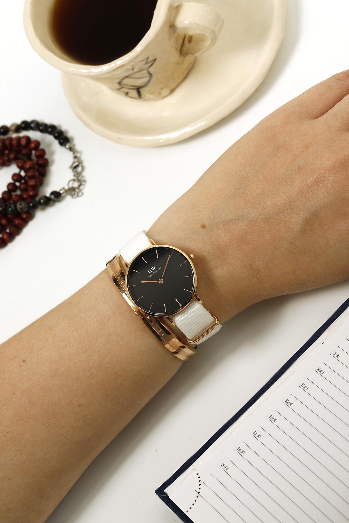 Shop Authentic Daniel Wellington Classic Petite Dover Black Dial White NATO Strap Watch For Women - DW00100312 - Luxxuri