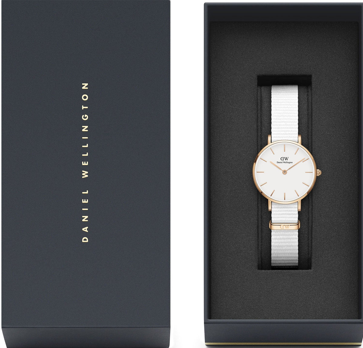 Shop Authentic Daniel Wellington Petite Dover Quartz White Dial White NATO Strap Watch For Women - DW001000313 - Luxxuri