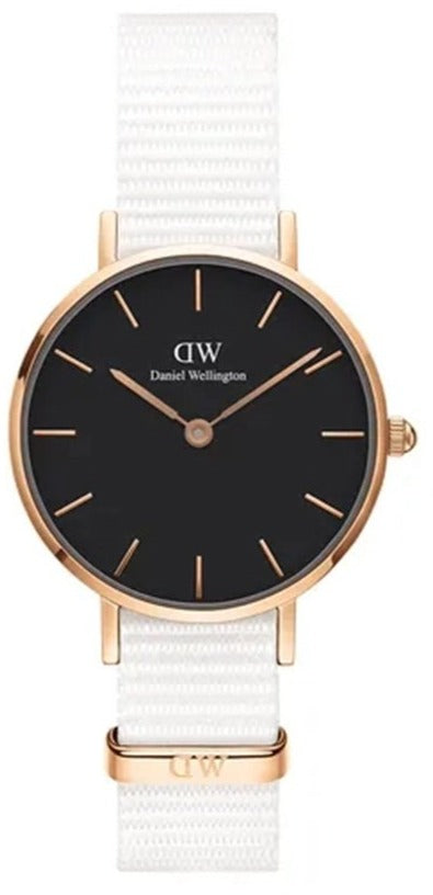 Shop Authentic Daniel Wellington Classic Petite Dover Black Dial White NATO Strap Watch For Women - DW00100314 - Luxxuri