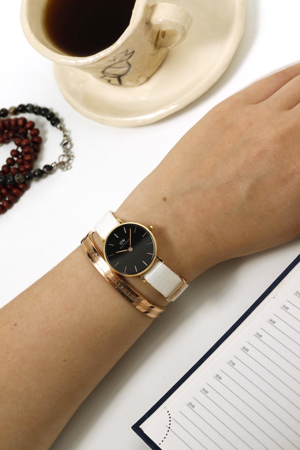 Shop Authentic Daniel Wellington Classic Petite Dover Black Dial White NATO Strap Watch For Women - DW00100314 - Luxxuri