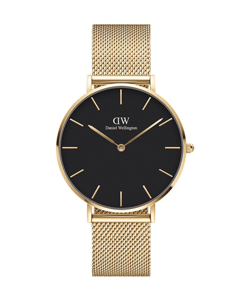 Shop Authentic Daniel Wellington Petite Evergold Black Dial Gold Mesh Strap Watch For Women - DW00100345 - Luxxuri
