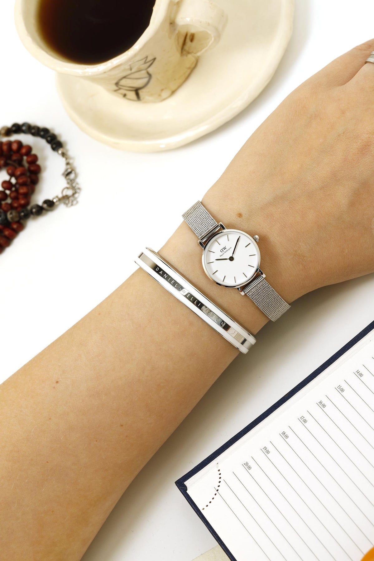 Daniel Wellington Classic Petite Sterling White Dial Silver Mesh Bracelet Watch for Women - DW00100442