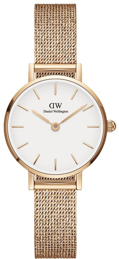 Shop Authentic Daniel Wellington Petite Pressed Melrose White Dial Gold Mesh Bracelet Watch For Women - DW00100447 - Luxxuri