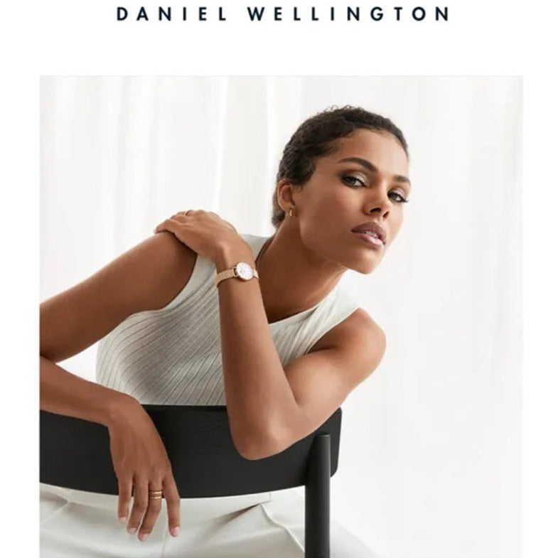 Shop Authentic Daniel Wellington Petite Pressed Melrose White Dial Gold Mesh Bracelet Watch For Women - DW00100447 - Luxxuri