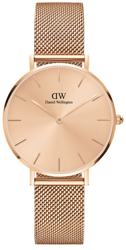 Shop Authentic Daniel Wellington Petite Rose Gold Dial Rose Gold Mesh Bracelet Watch For Women - DW00100471 - Luxxuri