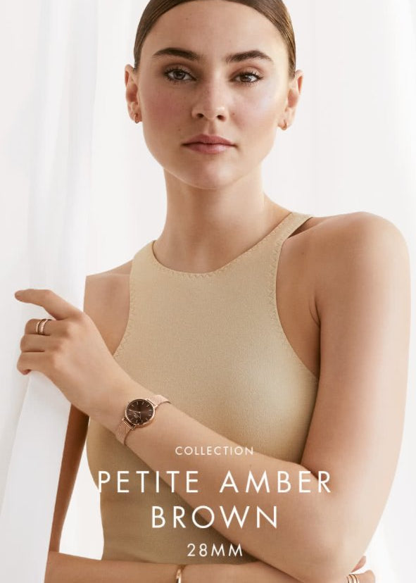 Shop Authentic Daniel Wellington Petite Amber Brown Dial Gold Mesh Strap Watch For Women - DW00100476 - Luxxuri