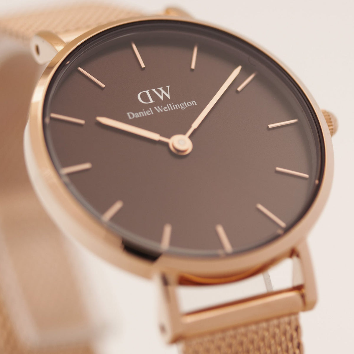Shop Authentic Daniel Wellington Petite Amber Brown Dial Gold Mesh Strap Watch For Women - DW00100476 - Luxxuri