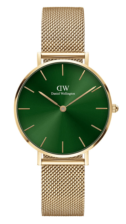 Shop Authentic Daniel Wellington Petite Emerald Green Dial Gold Mesh Strap Watch For Women - DW00100480 - Luxxuri
