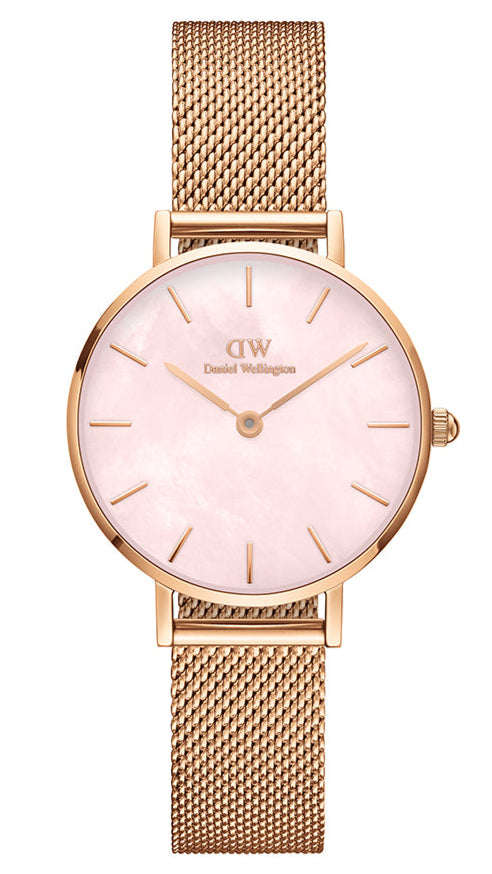 Shop Authentic Daniel Wellington Petite Melrose Mother of Pearl Pink Dial Pink Mesh Strap Watch For Women - DW00100513 - Luxxuri