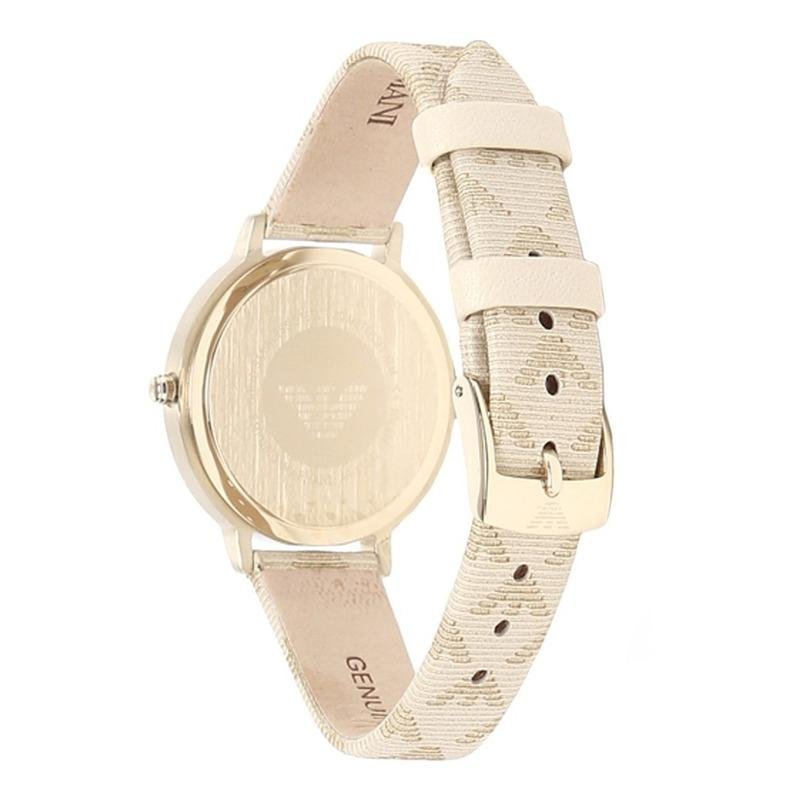 Shop Authentic Emporio Armani Kappa Quartz Silver Dial Beige Leather Strap Watch For Women - AR11042 - Luxxuri