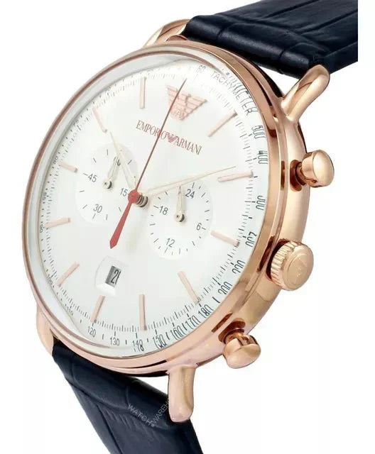 Shop Authentic Emporio Armani Aviator Silver Dial Blue Leather Strap Watch For Men - AR11123 - Luxxuri