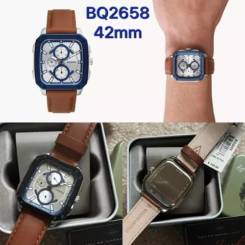 Shop Authentic Fossil Inscription Multifunction Silver Dial Brown Leather Strap Watch for Men - BQ2658 - Luxxuri