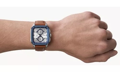 Shop Authentic Fossil Inscription Multifunction Silver Dial Brown Leather Strap Watch for Men - BQ2658 - Luxxuri