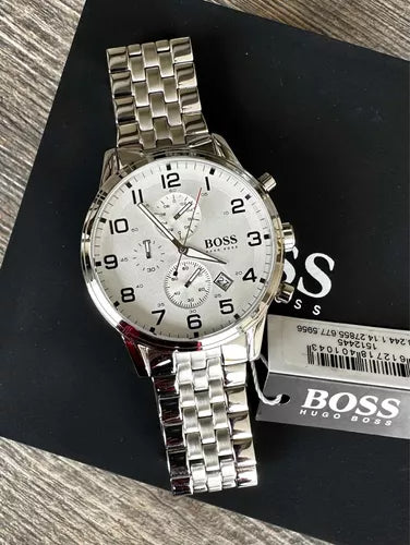 Shop Authentic Hugo Boss Aeroliner Chronograph White Dial Silver Steel Strap Watch For Men - 1512445 - Luxxuri