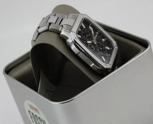 Shop Authentic Fossil Inscription Multifunction Black Dial Silver Steel Strap Watch for Men - BQ2655 - Luxxuri