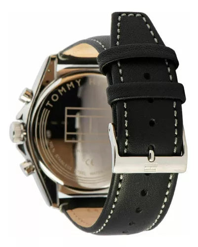 Shop Authentic Tommy Hilfiger Parker Chronograph Quartz Grey Dial Black Leather Strap Watch For Men - 1791838 - Luxxuri
