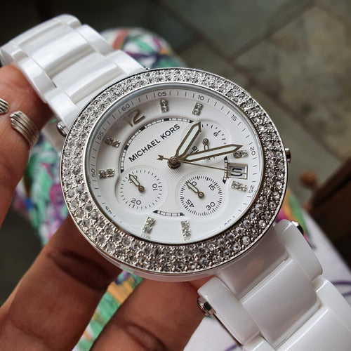 Shop Authentic Michael Kors Parker White Dial White Ceramic Strap Watch for Women - MK5654 - Luxxuri