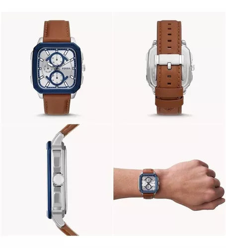 Shop Authentic Fossil Inscription Multifunction Silver Dial Brown Leather Strap Watch for Men - BQ2658 - Luxxuri
