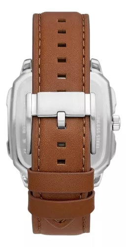 Shop Authentic Fossil Inscription Multifunction Silver Dial Brown Leather Strap Watch for Men - BQ2658 - Luxxuri