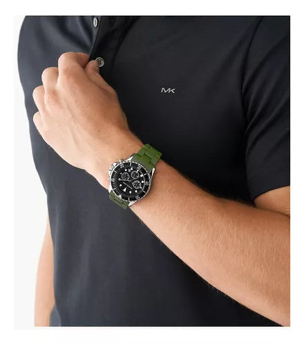 Shop Authentic Michael Kors Everest Chronograph Black Dial Green Silicone Strap Watch For Men - MK8981 - Luxxuri