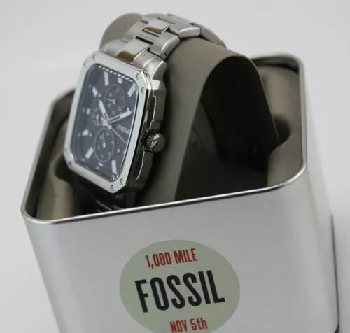 Shop Authentic Fossil Inscription Multifunction Black Dial Silver Steel Strap Watch for Men - BQ2655 - Luxxuri