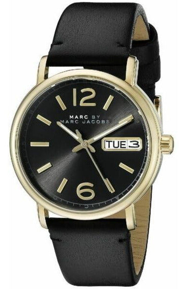 Marc Jacobs Fergus Black Dial Black Leather Strap Watch for Women - MBM8651