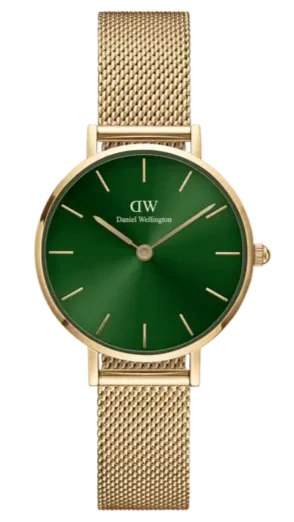 Shop Authentic Daniel Wellington Petite Emerald Green Dial Gold Mesh Strap Watch For Women - DW00100479 - Luxxuri