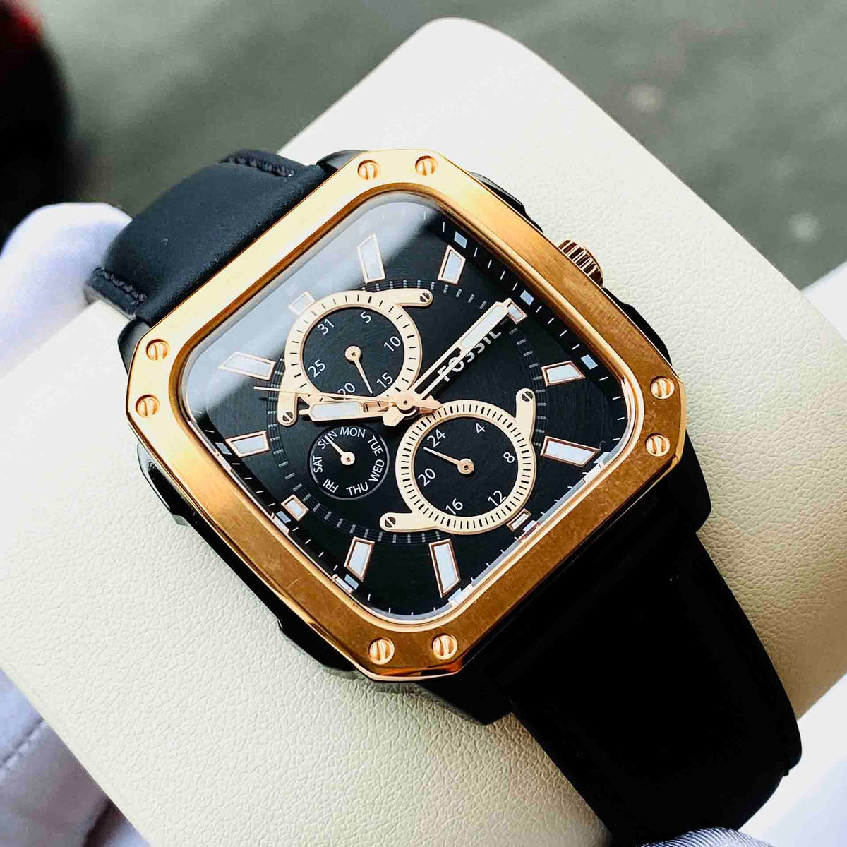 Shop Authentic Fossil Multifunction Black Dial Black Leather Strap Watch for Men - BQ2654 - Luxxuri