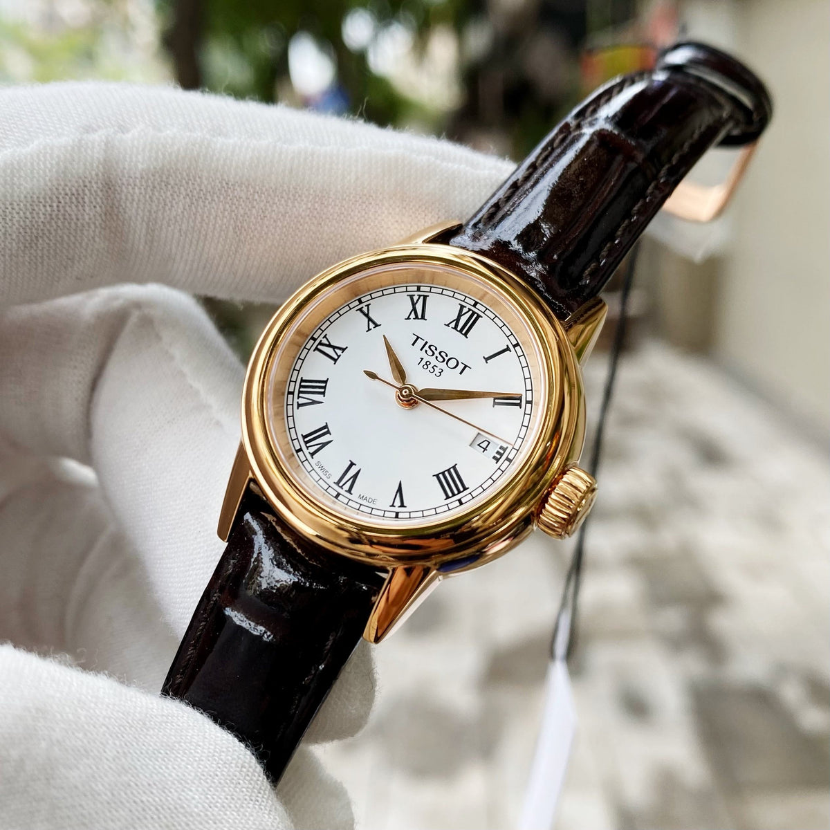 Shop Authentic Tissot T Classic Carson White Dial Brown Leather Strap Watch For Women - T085.207.36.013.00 - Luxxuri