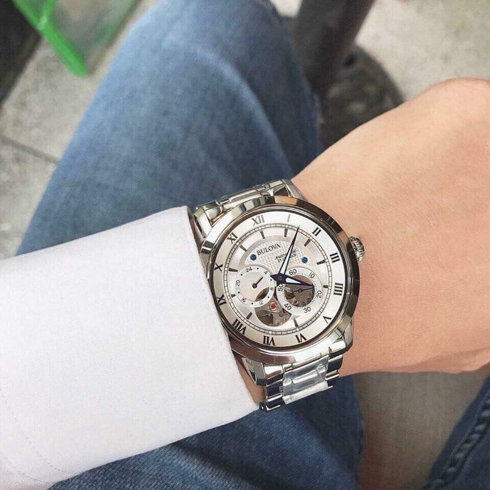 Shop Authentic Bulova BVA Series Dual Aperture Silver Dial Silver Steel Strap Watch for Men - 96A118 - Luxxuri