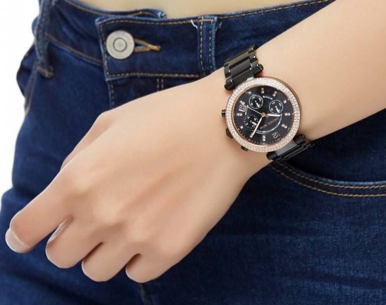 Shop Authentic Michael Kors Parker Diamonds Black Dial Black Steel Strap Watch for Women - MK5885 - Luxxuri