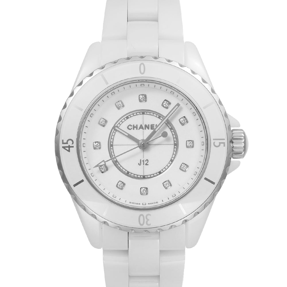 Shop Authentic Chanel J12 Quartz Diamonds White Dial White Steel Strap Watch for Women - J12 H5703 - Luxxuri