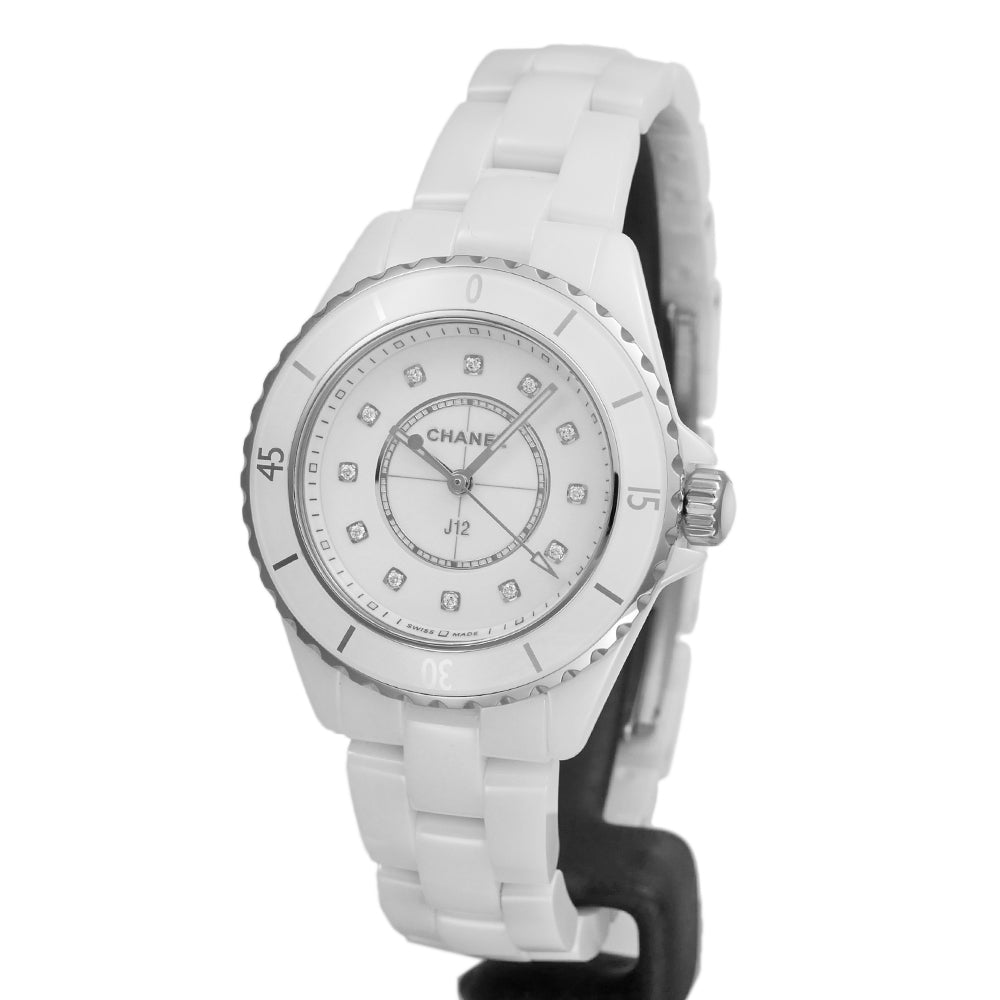 Shop Authentic Chanel J12 Quartz Diamonds White Dial White Steel Strap Watch for Women - J12 H5703 - Luxxuri