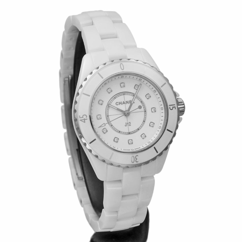 Shop Authentic Chanel J12 Quartz Diamonds White Dial White Steel Strap Watch for Women - J12 H5703 - Luxxuri