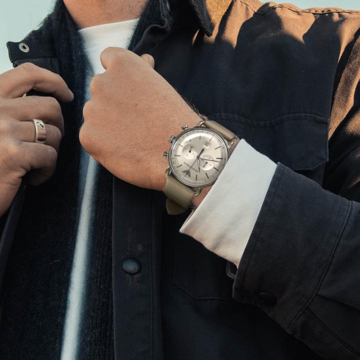 Shop Authentic Emporio Armani Aviator Chronograph Quartz Grey Dial Beige Leather Strap Watch For Men - AR11107 - Luxxuri