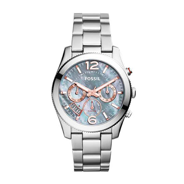 Shop Authentic Fossil Perfect Boyfriend Mother of Pearl Blue Dial Silver Steel Strap Watch for Women - ES3880 - Luxxuri