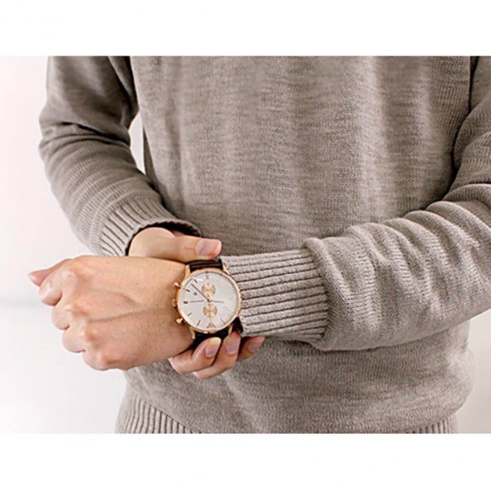Shop Authentic Emporio Armani Gianni Classic Chronograph White Dial Brown Leather Strap Watch For Men - AR0398 - Luxxuri