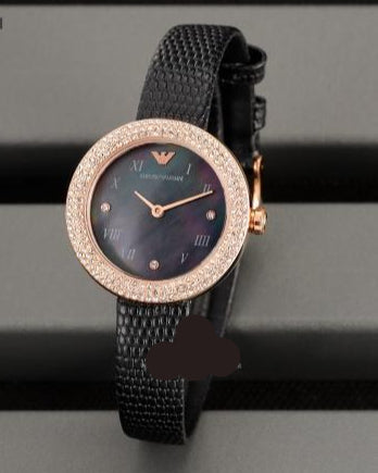 Shop Authentic Emporio Armani Aviator Crystals Mother of Pearl Black Dial Black Silicon Strap Watch For Women - AR11373 - Luxxuri
