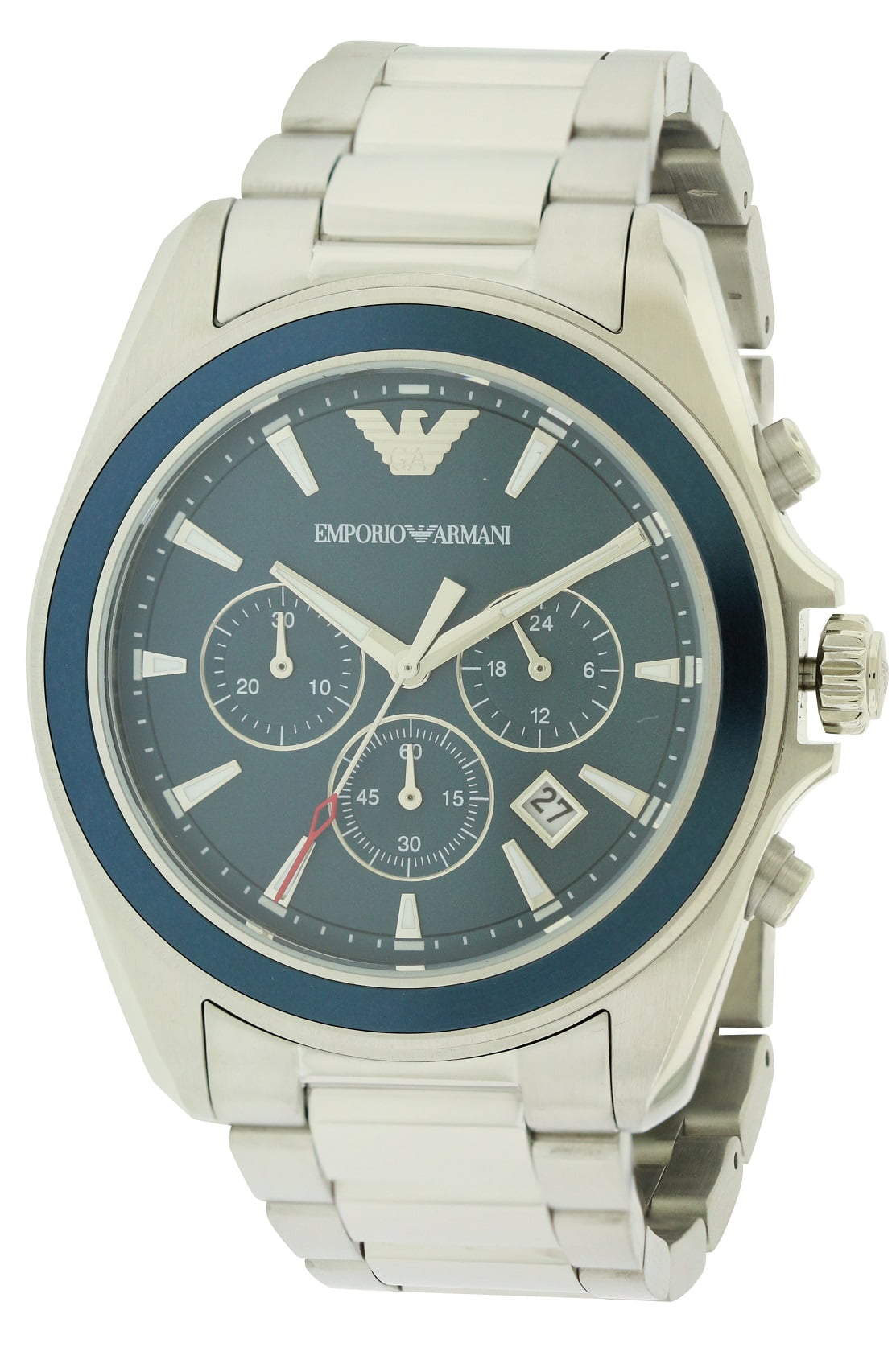Shop Authentic Emporio Armani Sportivo Chronograph Blue Dial Silver Steel Strap Watch For Men - AR6091 - Luxxuri