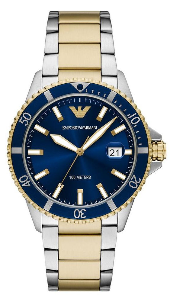 Emporio Armani World Explorer Blue Dial Two Tone Steel Strap Watch for Men - AR11682