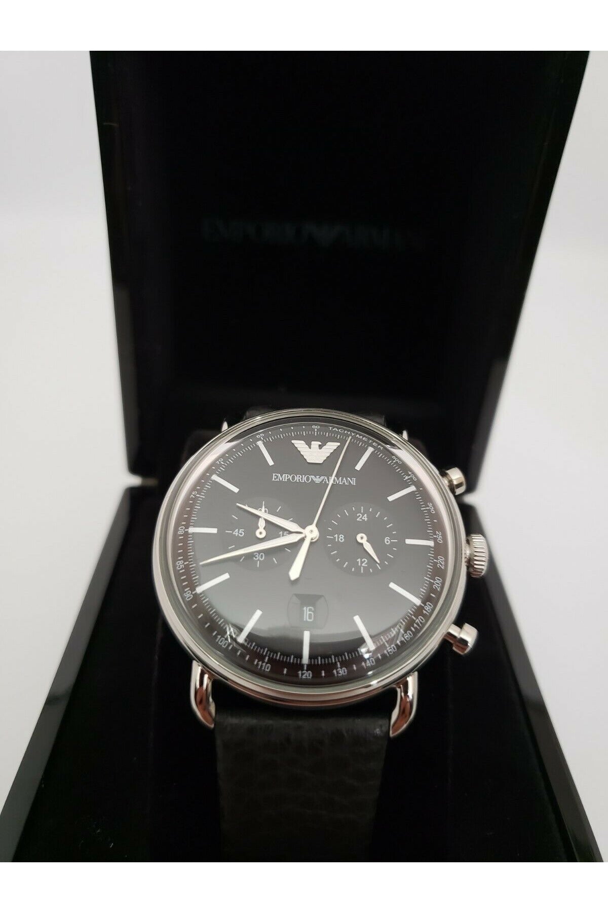 Shop Authentic Emporio Armani Aviator Chronograph Black Dial Black Leather Strap Watch For Men - AR11143 - Luxxuri