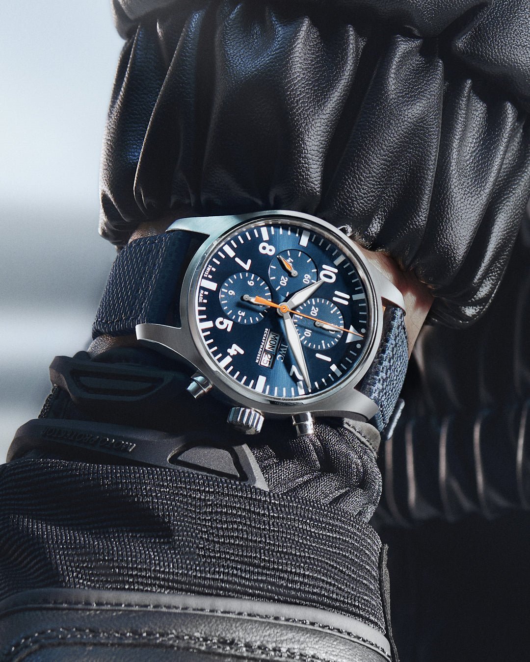 Shop Authentic IWC Pilot's Automatic Chronograph 43mm Blue Dial Blue Calfskin Strap Watch for Men - IW377729 - Luxxuri