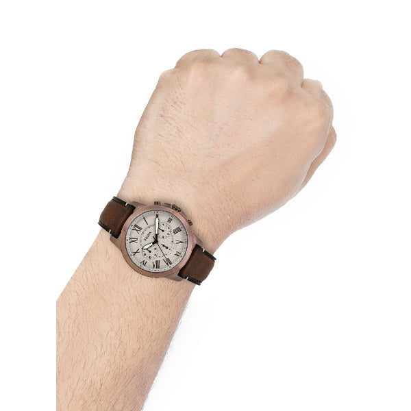 Shop Authentic Fossil Grant Chronograph White Dial Brown Leather Strap Watch for Men - FS5344 - Luxxuri