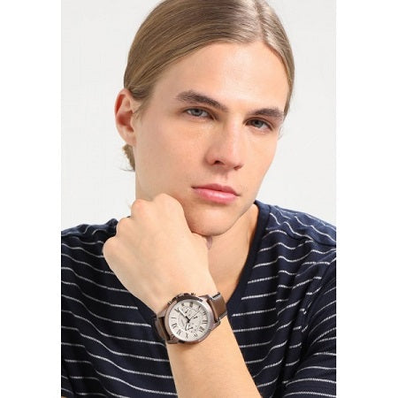 Shop Authentic Fossil Grant Chronograph White Dial Brown Leather Strap Watch for Men - FS5344 - Luxxuri
