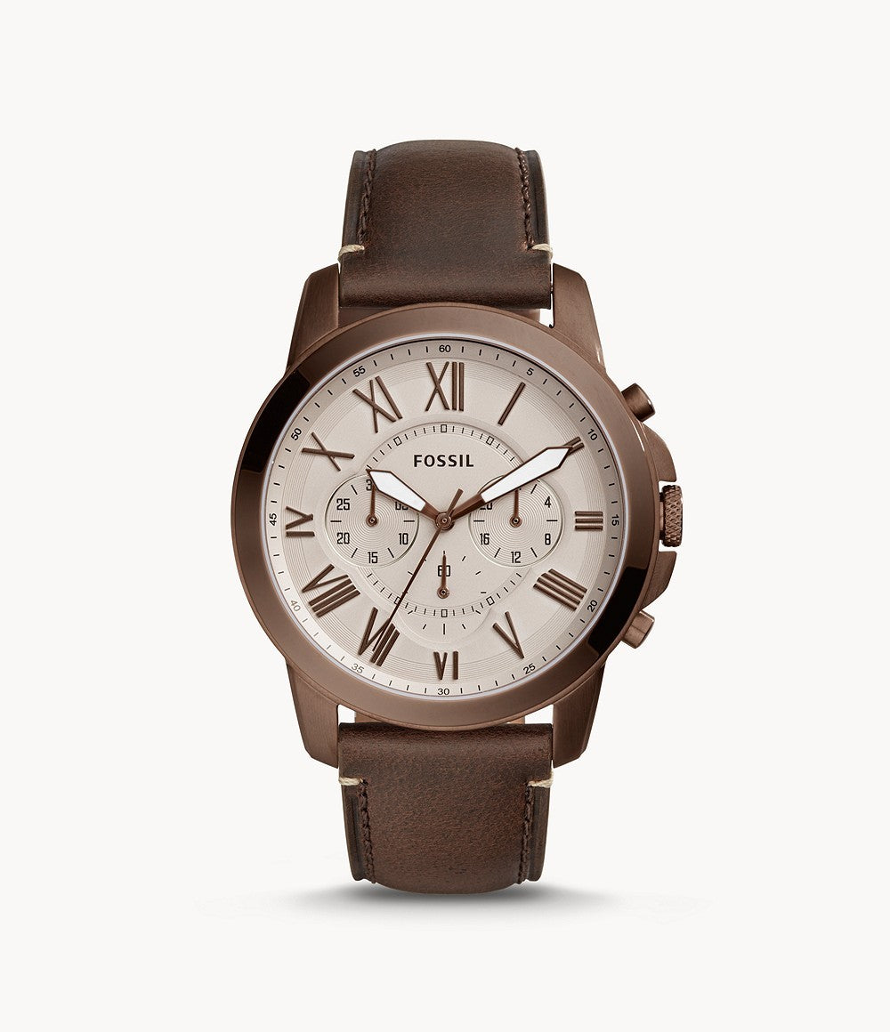 Shop Authentic Fossil Grant Chronograph White Dial Brown Leather Strap Watch for Men - FS5344 - Luxxuri