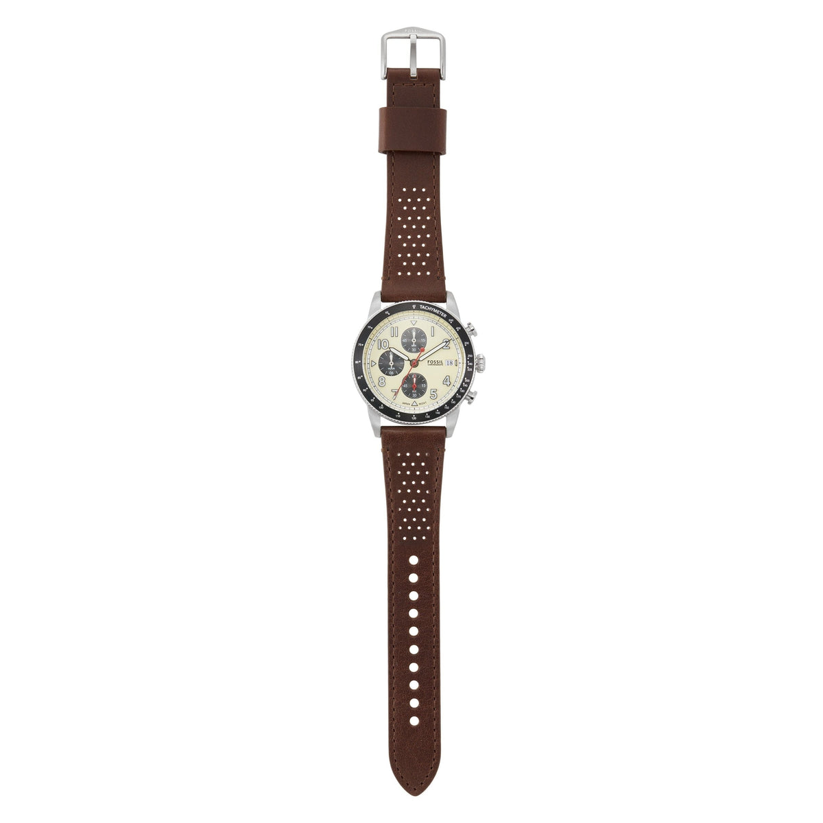 Shop Authentic Fossil Sport Tourer Chronograph White Dial Brown Leather Strap Watch for Men - FS6042 - Luxxuri