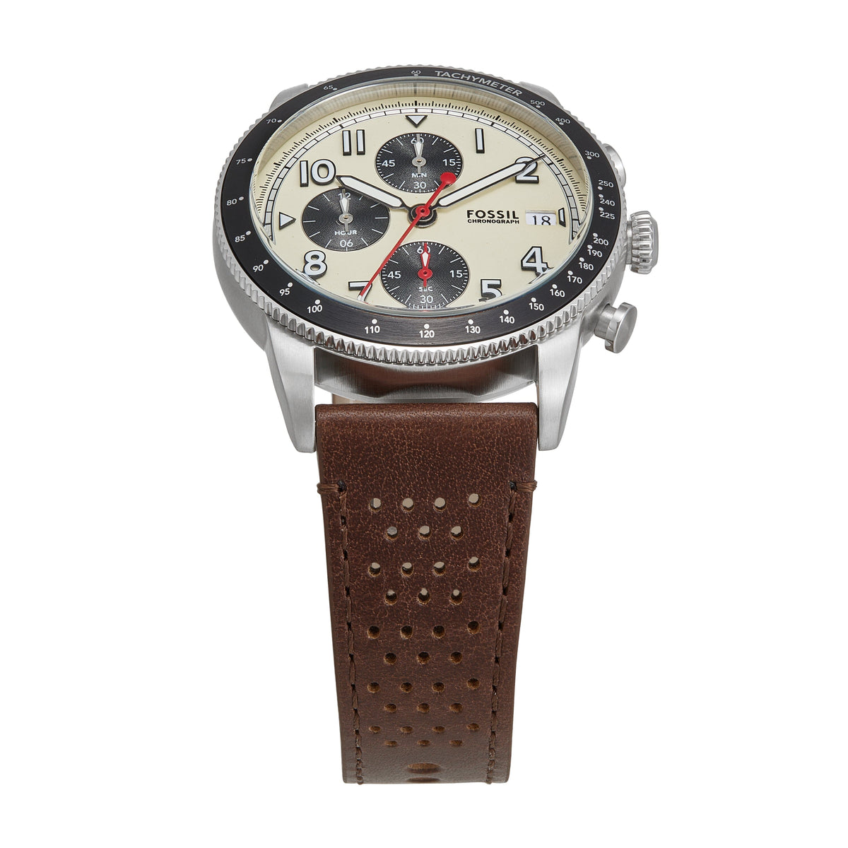 Shop Authentic Fossil Sport Tourer Chronograph White Dial Brown Leather Strap Watch for Men - FS6042 - Luxxuri