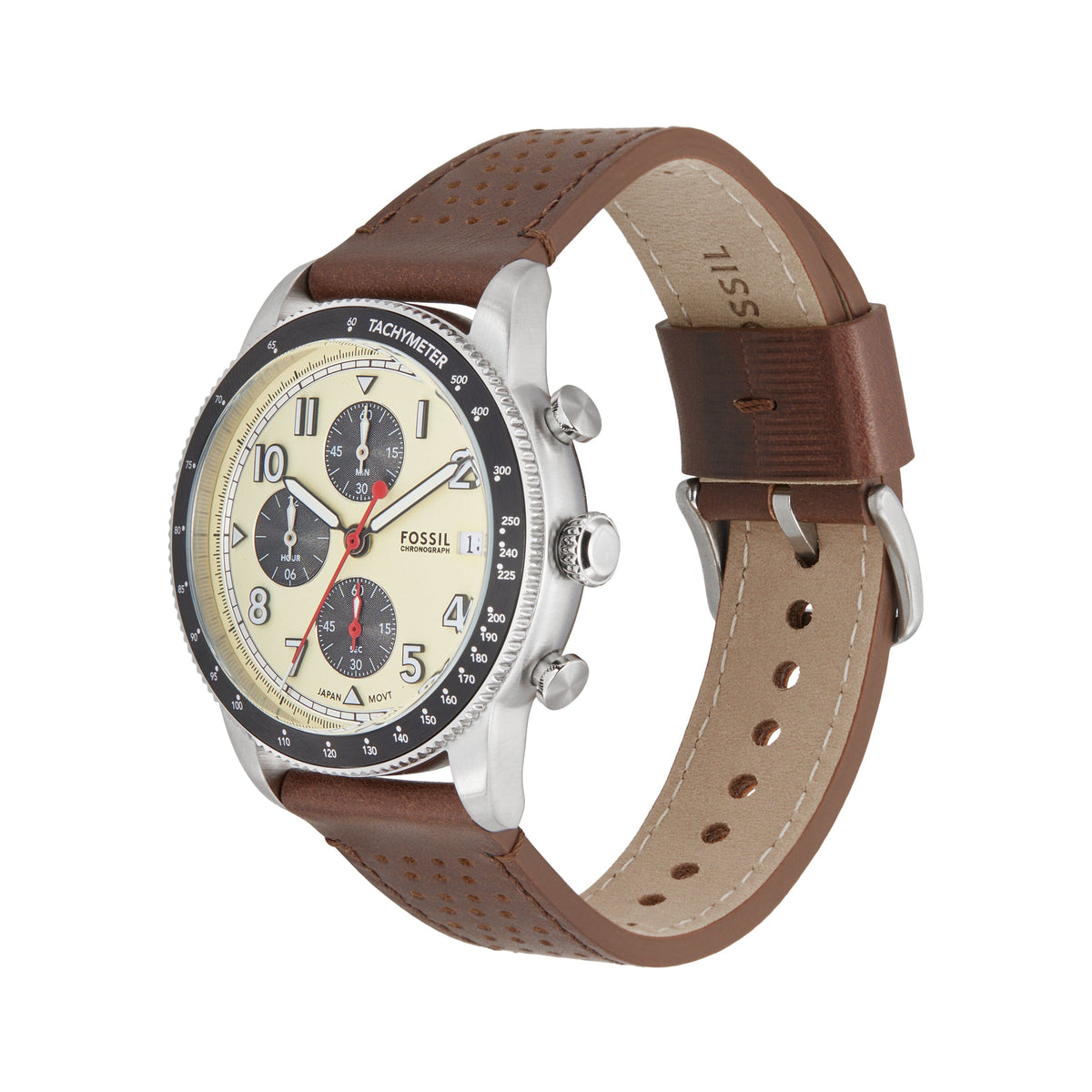 Shop Authentic Fossil Sport Tourer Chronograph White Dial Brown Leather Strap Watch for Men - FS6042 - Luxxuri