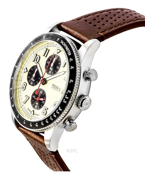 Shop Authentic Fossil Sport Tourer Chronograph White Dial Brown Leather Strap Watch for Men - FS6042 - Luxxuri
