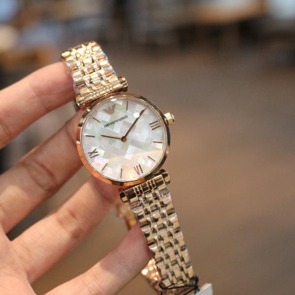 Shop Authentic Emporio Armani Mother of Pearl Dial Rose Gold Steel Strap Watch For Women - AR11110 - Luxxuri